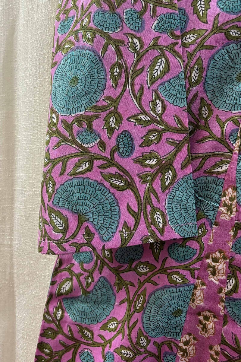 Pink Hand Block-Printed Angrakha Kurta
