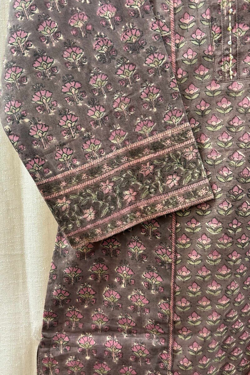 Brown Hand Block-Printed Kurta