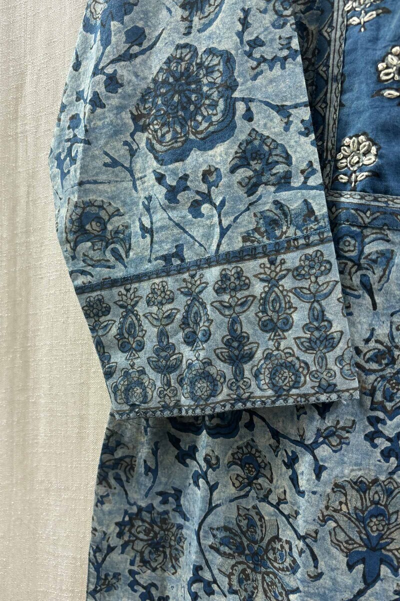 Blue Hand Block-Printed Straight Kurta