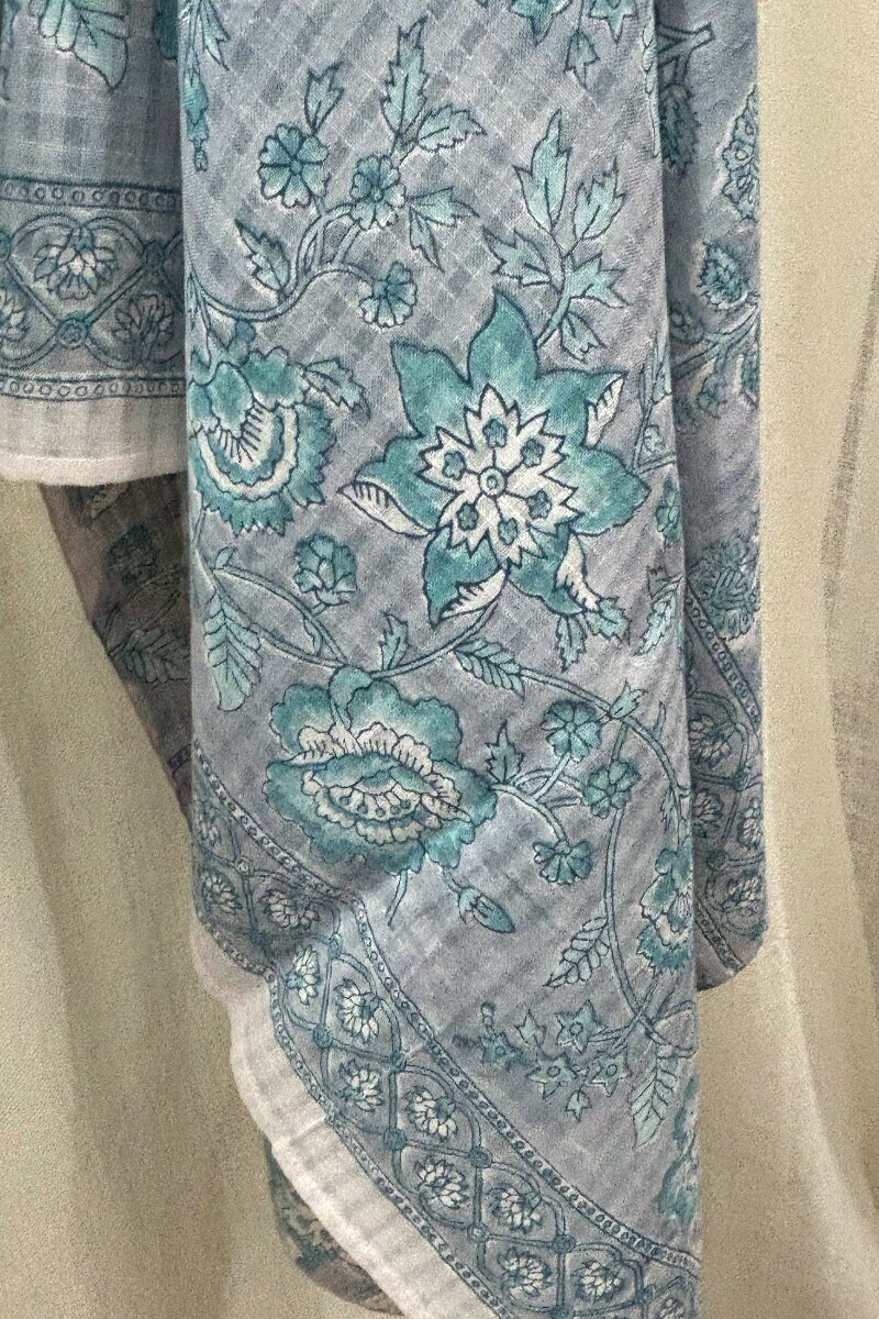 Grey Hand Block-Printed Cotton Dobby Dupatta