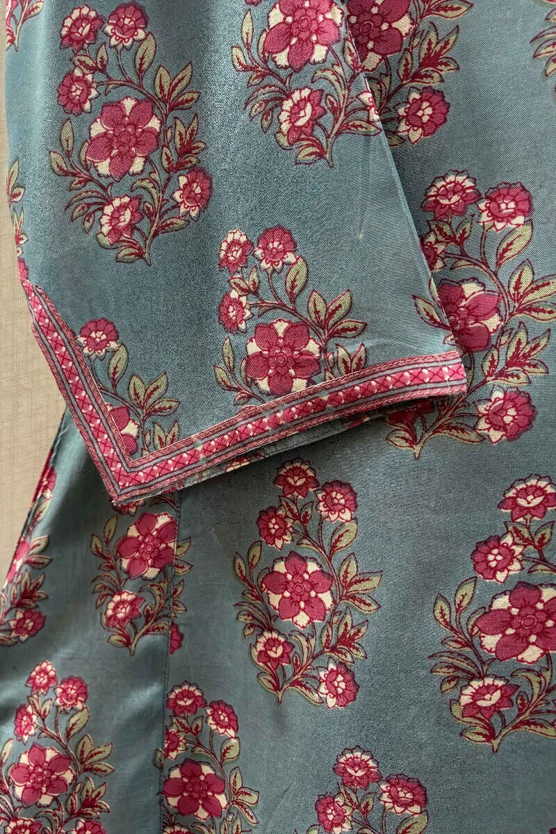 Blue Hand Printed Modal Kurta