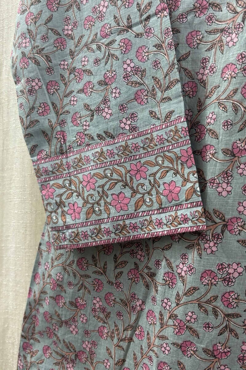 Blue Hand Screen-Printed Straight Kurta