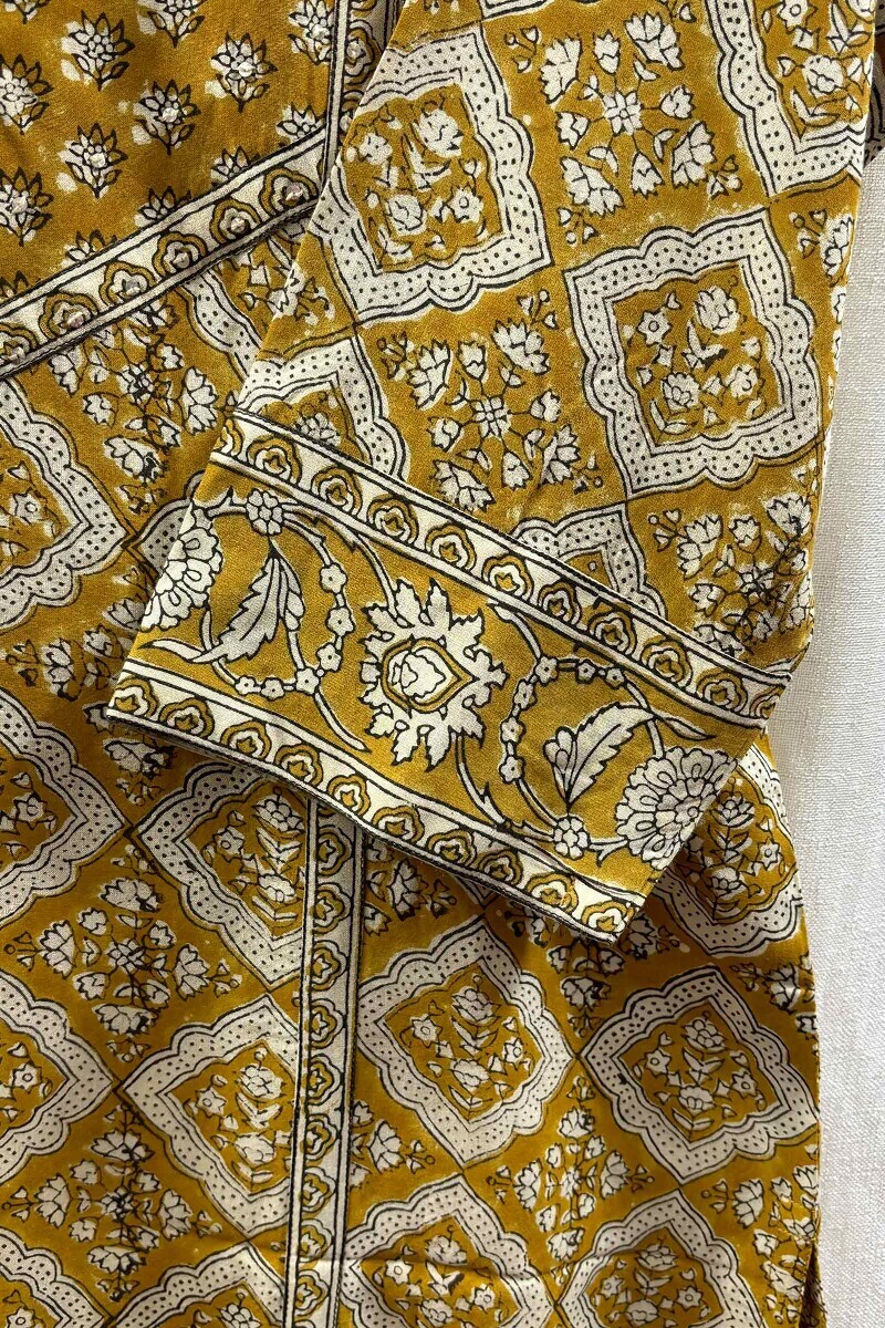 Mustard Hand Block-Printed Viscose Kurta