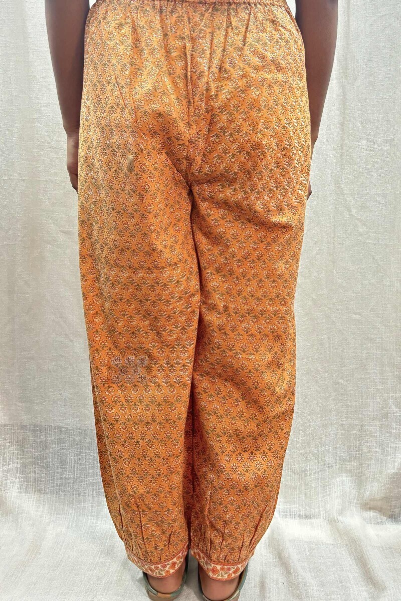 Orange Hand Block-Printed Izhaar Pants