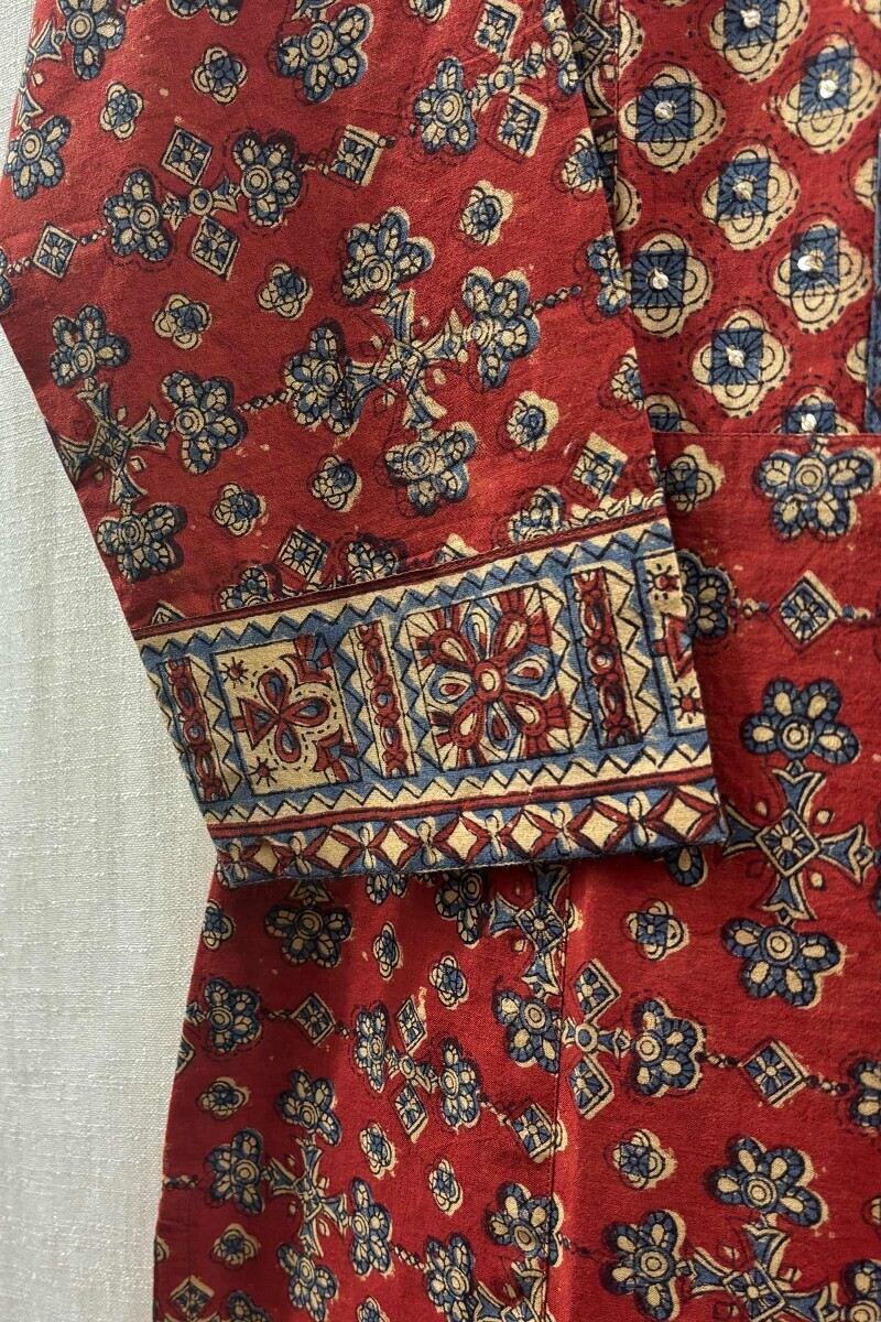 Red Hand Block-Printed Kurta