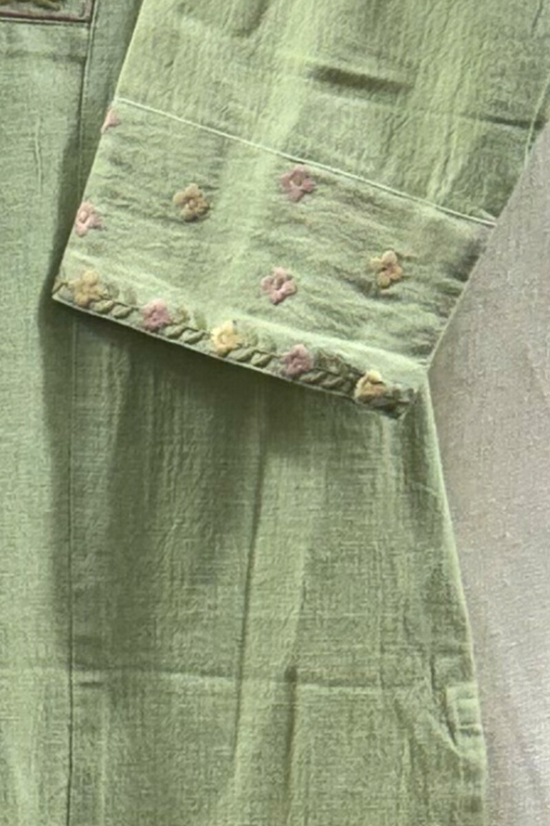 Green Handcrafted Straight Cotton Flax Kurta