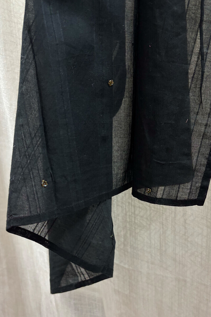 Black Handcrafted Cotton Dobby Dupatta