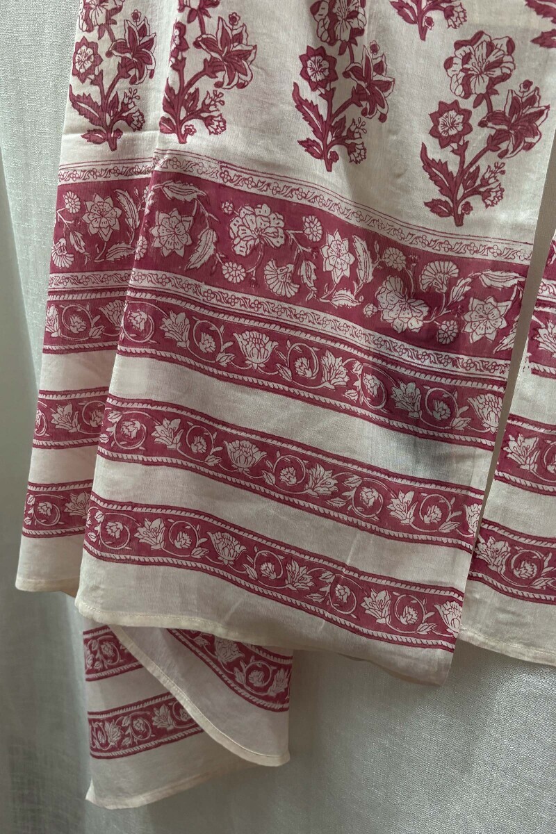 Cream Hand Printed Cotton Mul Dupatta