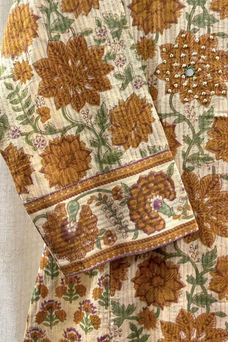 Beige Hand Block-Printed