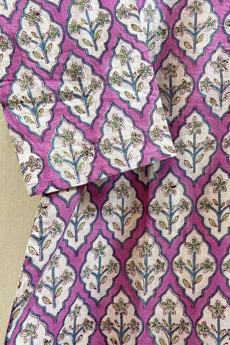 Purple Hand Block-Printed Cotton Top