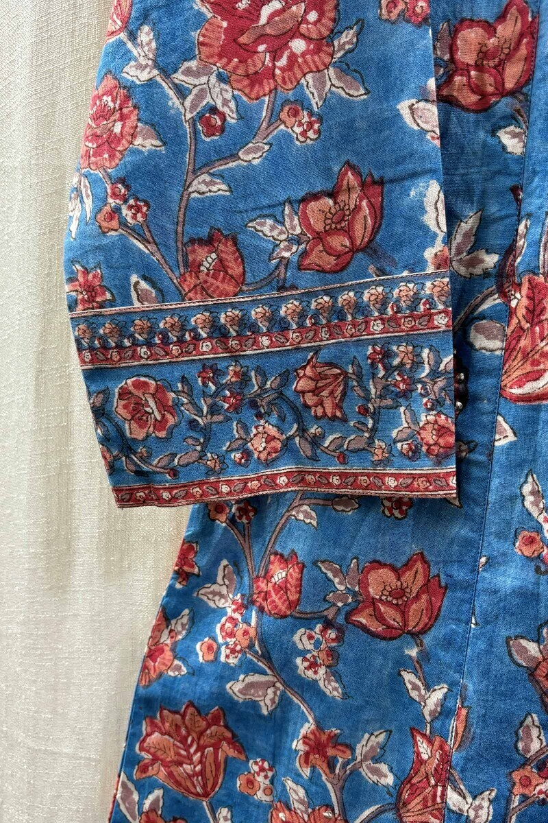 Blue Hand Block-Printed Angrakha Kurta