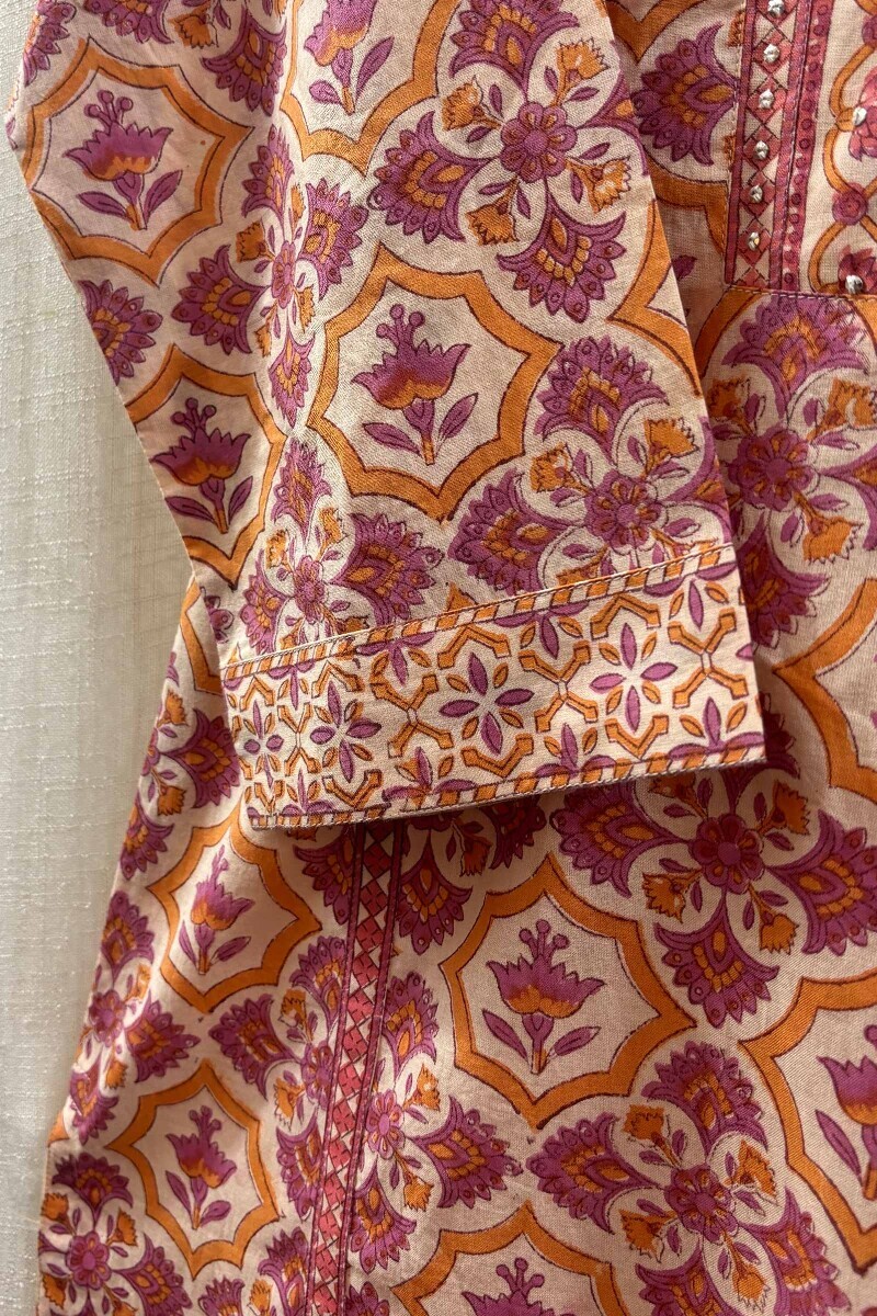 Cream Hand Block-Printed Kurta