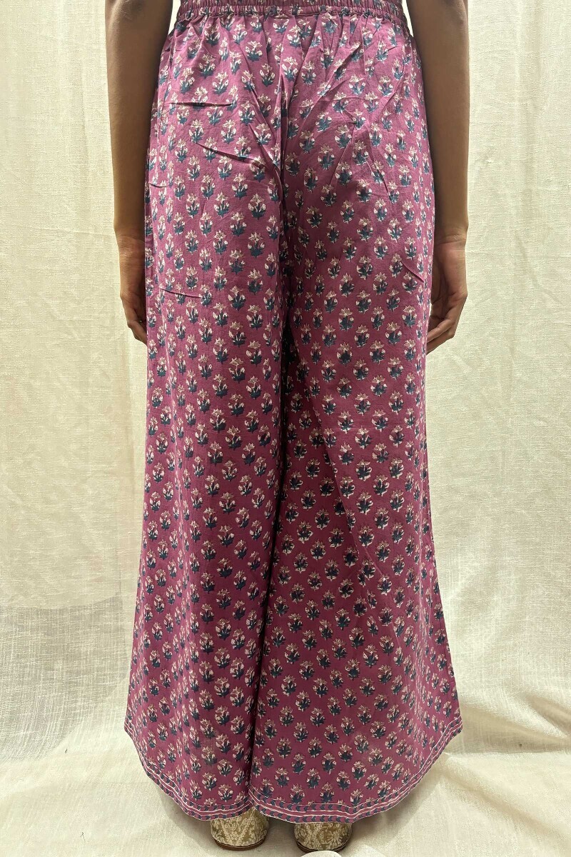 Purple Hand Block-Printed Cotton Palazzo