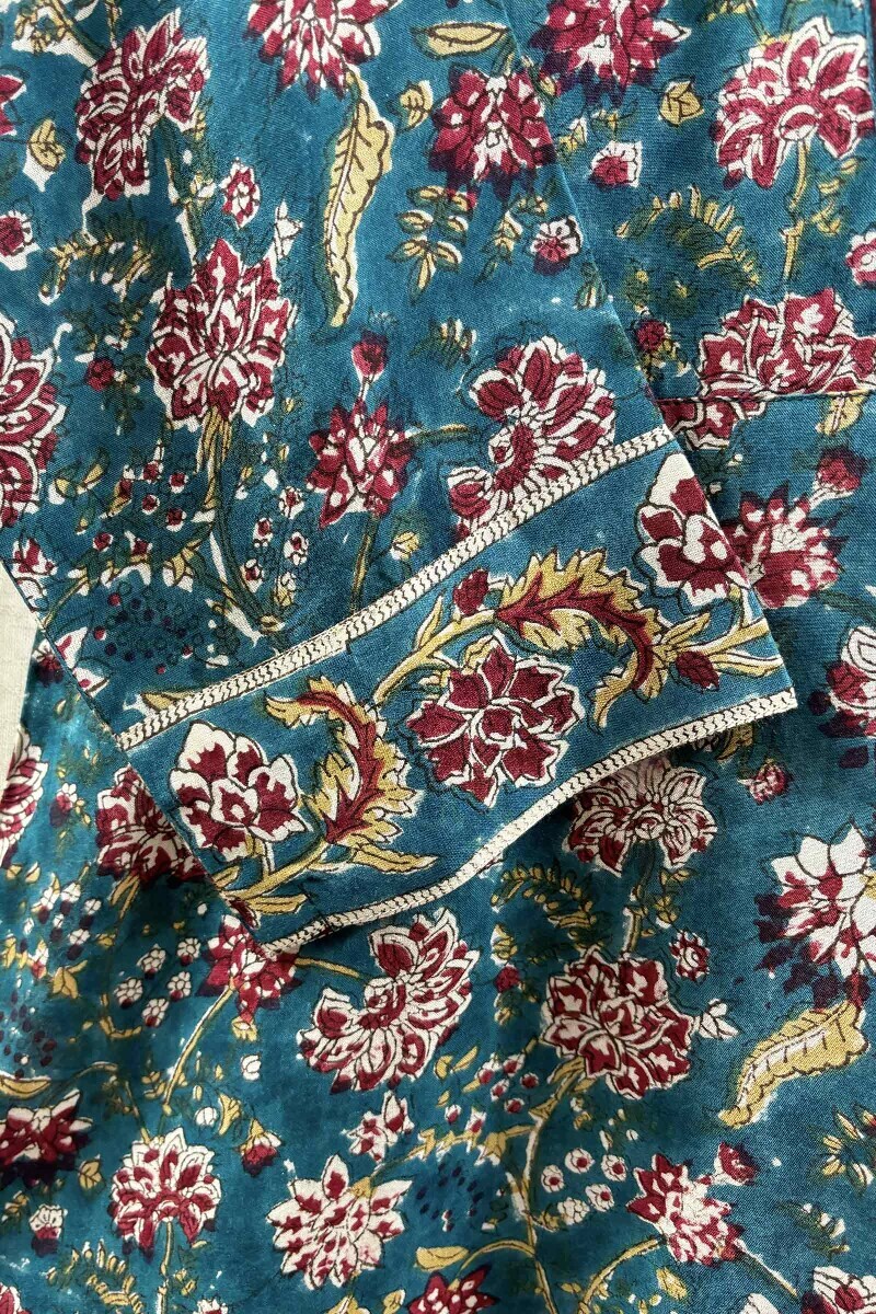 Teal Hand Block-Printed A Line Kurta