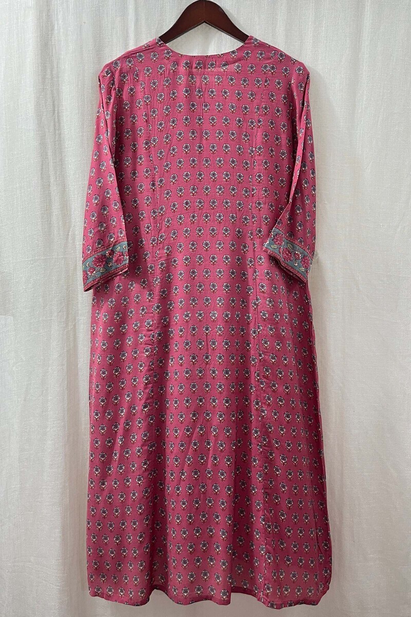 Pink Hand Block-Printed Kurta