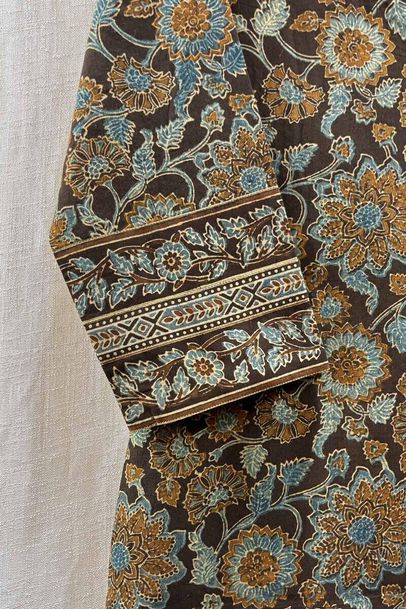 Brown Hand Block-Printed Kurta