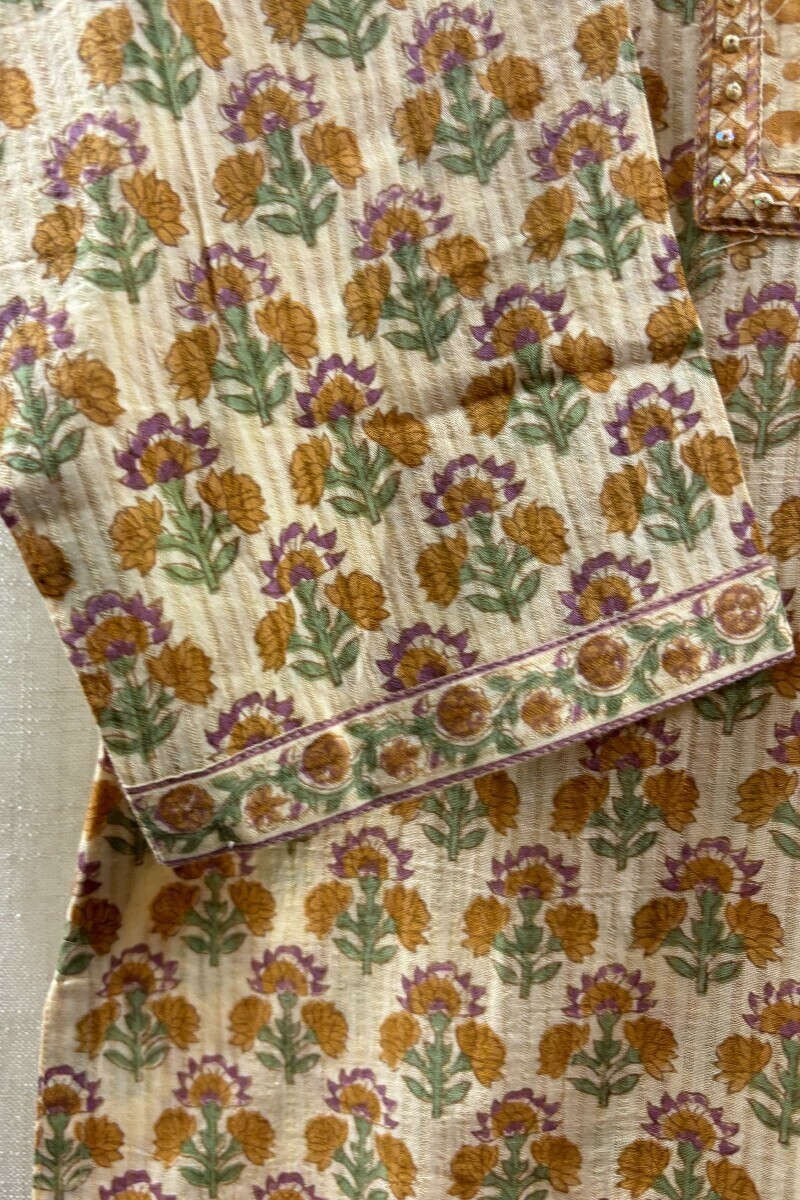 Beige Straight Sanganeri Kurta