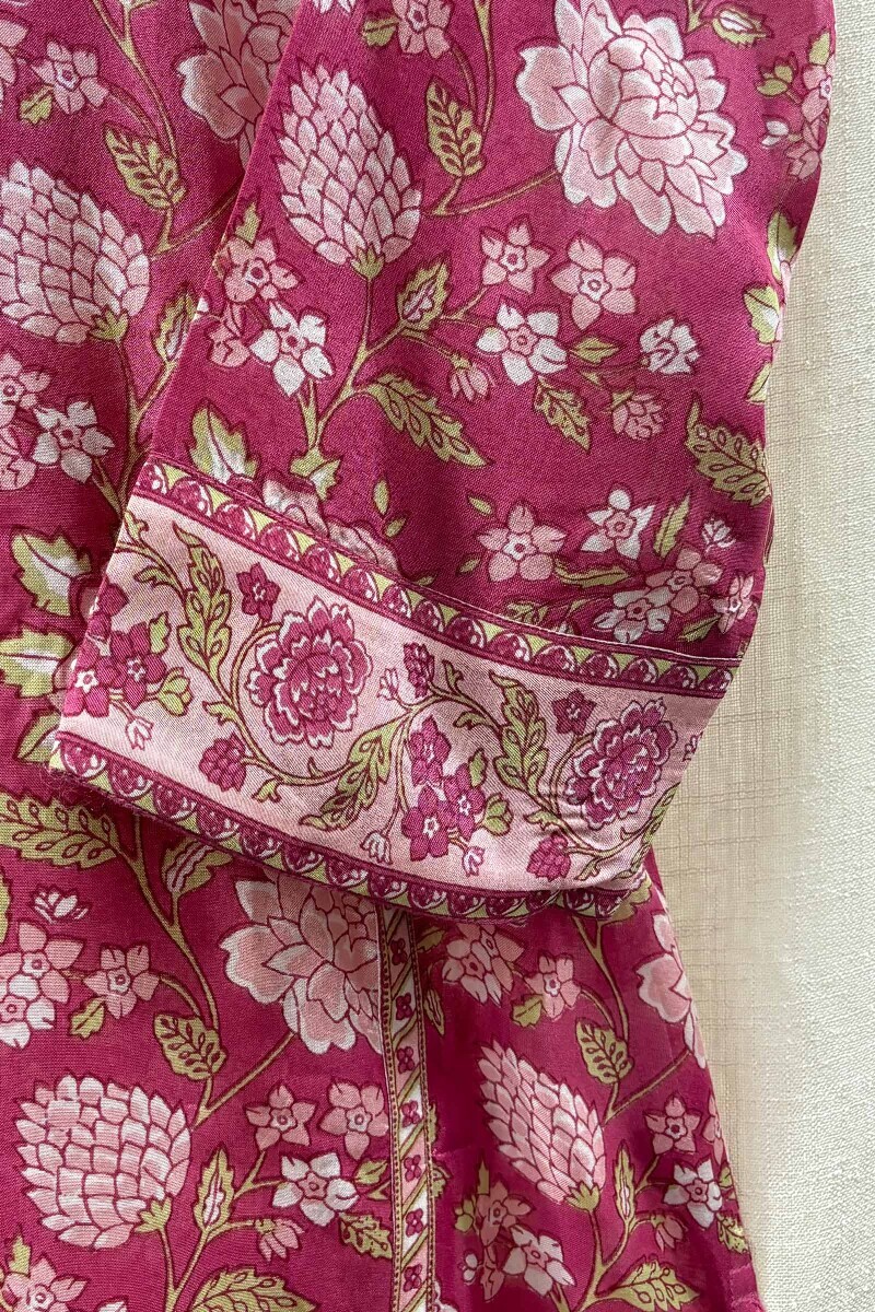 Pink Hand Printed Straight Viscose Kurta