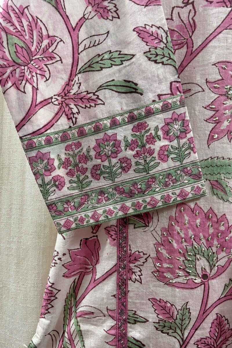 White Hand Block-Printed Straight Cotton Kurta