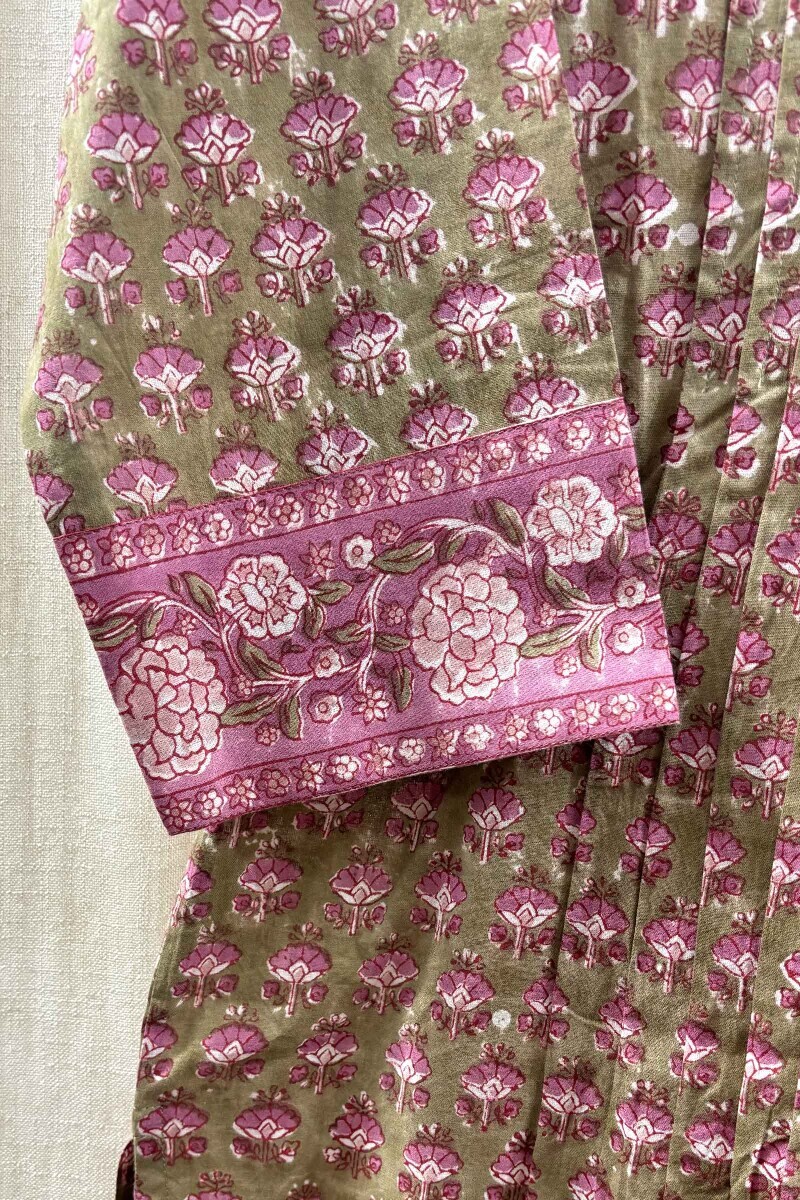 Green Hand Block-Printed Straight Kurta