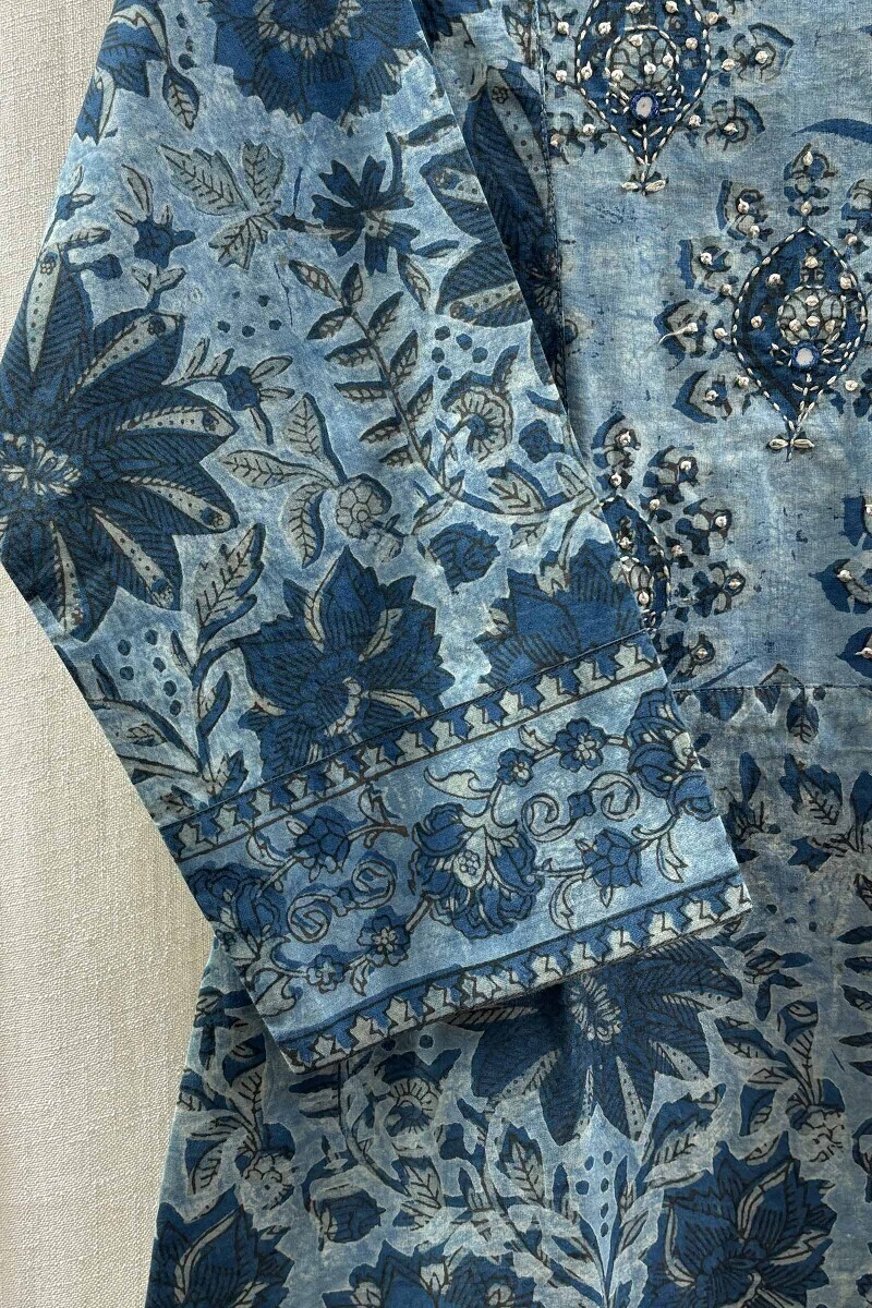 Indigo Hand Block-Printed Straight Kurta
