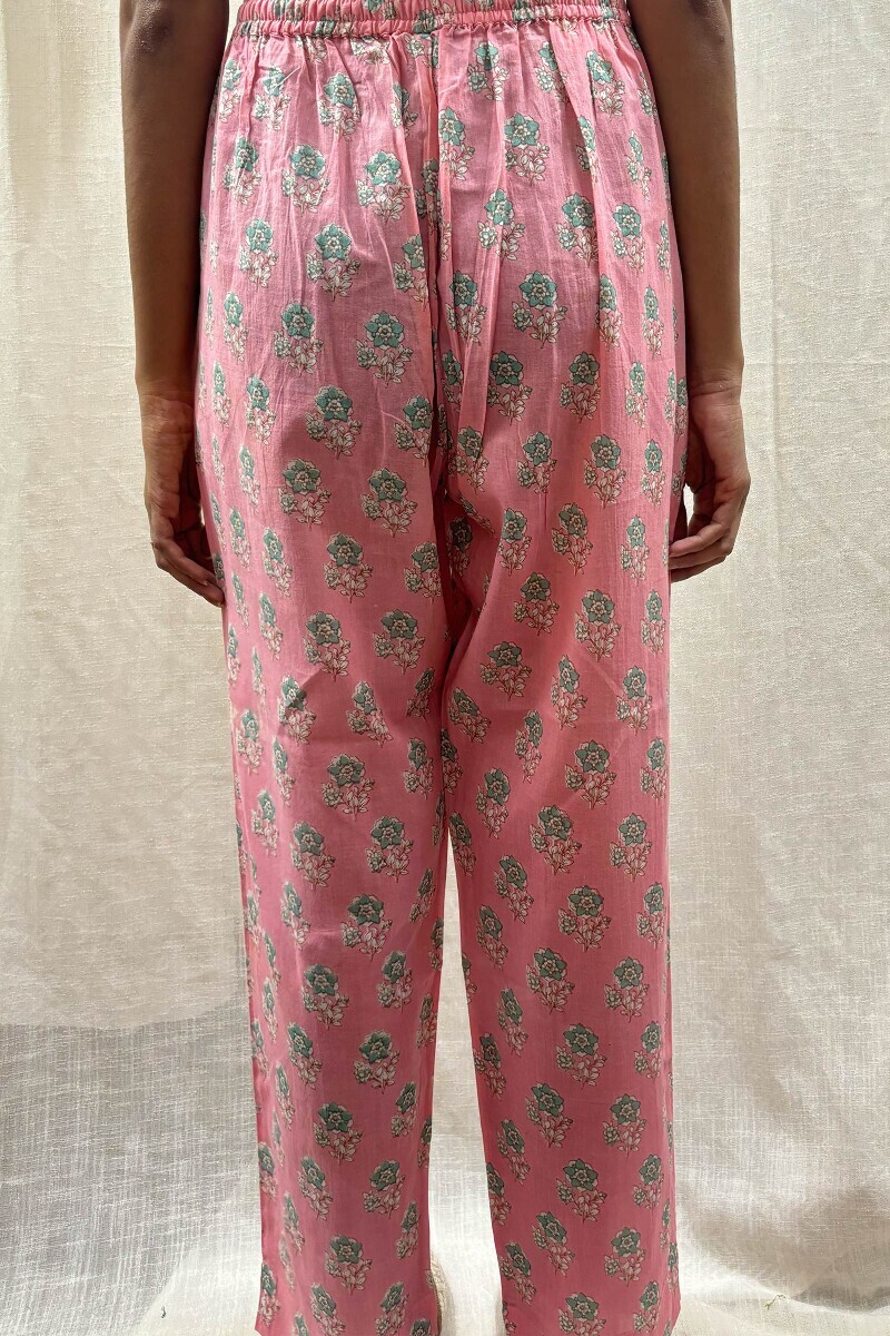 Pink Hand Block-Printed Narrow Pants