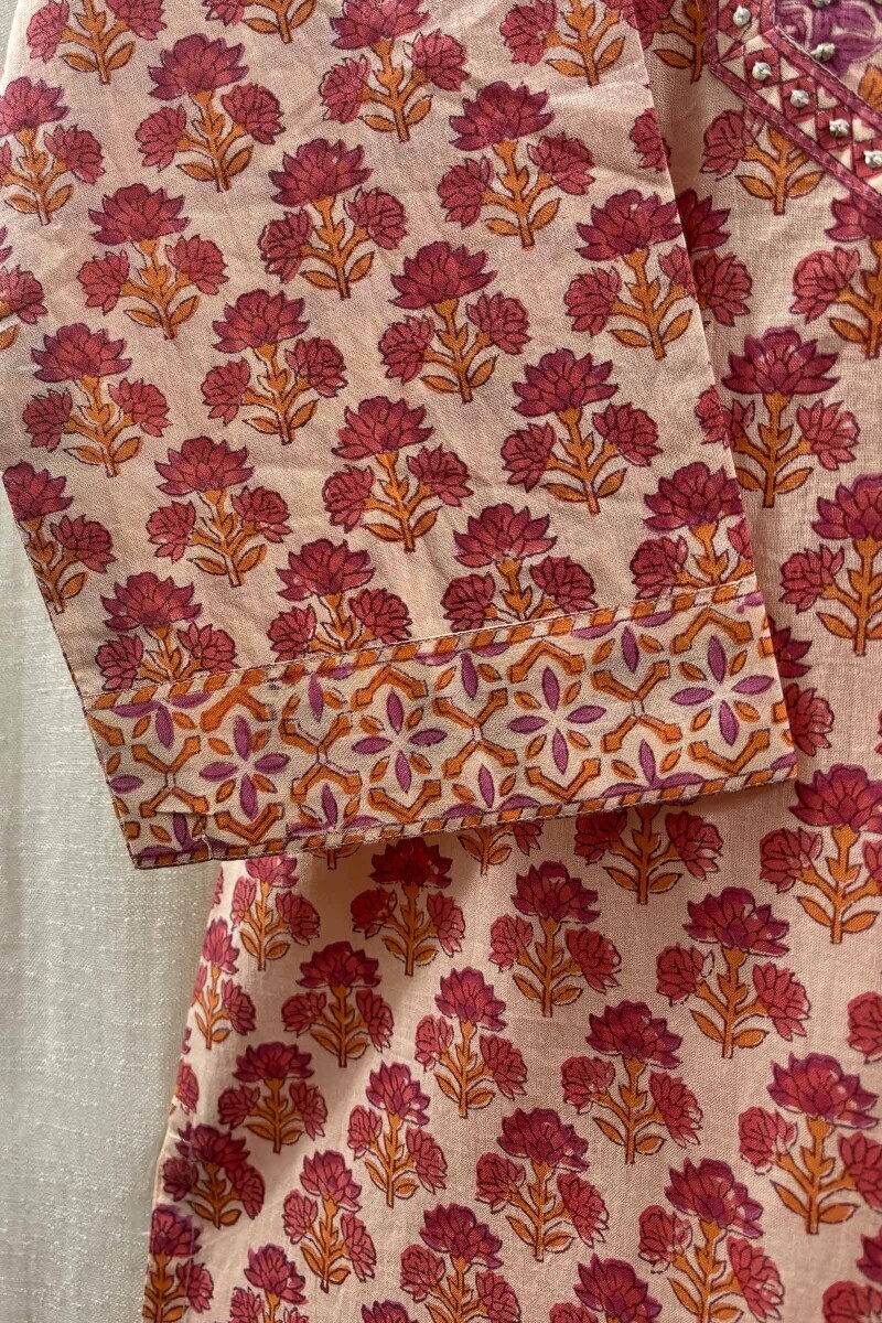 Cream Straight Sanganeri Kurta