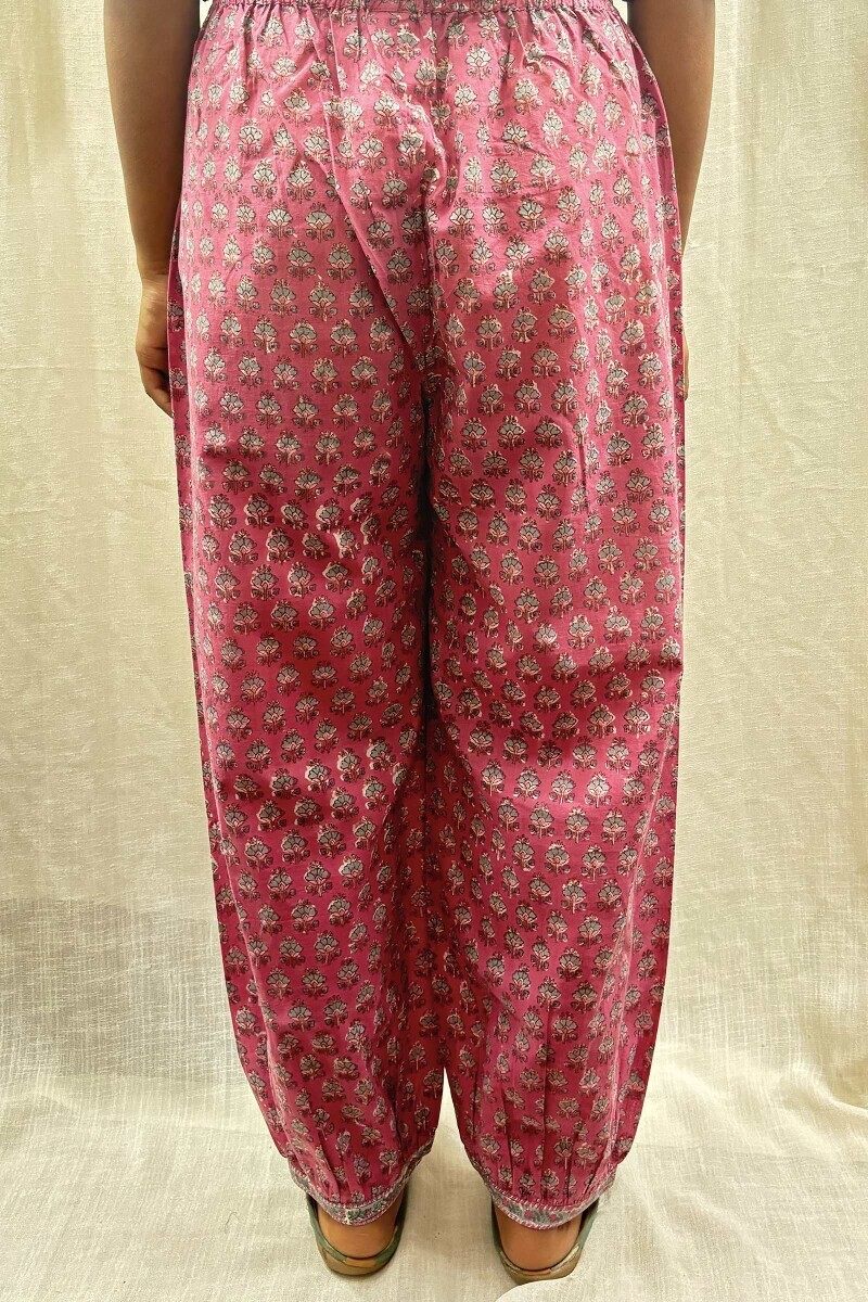 Pink Hand Printed Cotton Slub Izhaar Pants