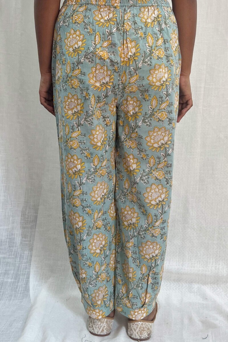 Green Hand Block-Printed Cotton Izhaar Pants