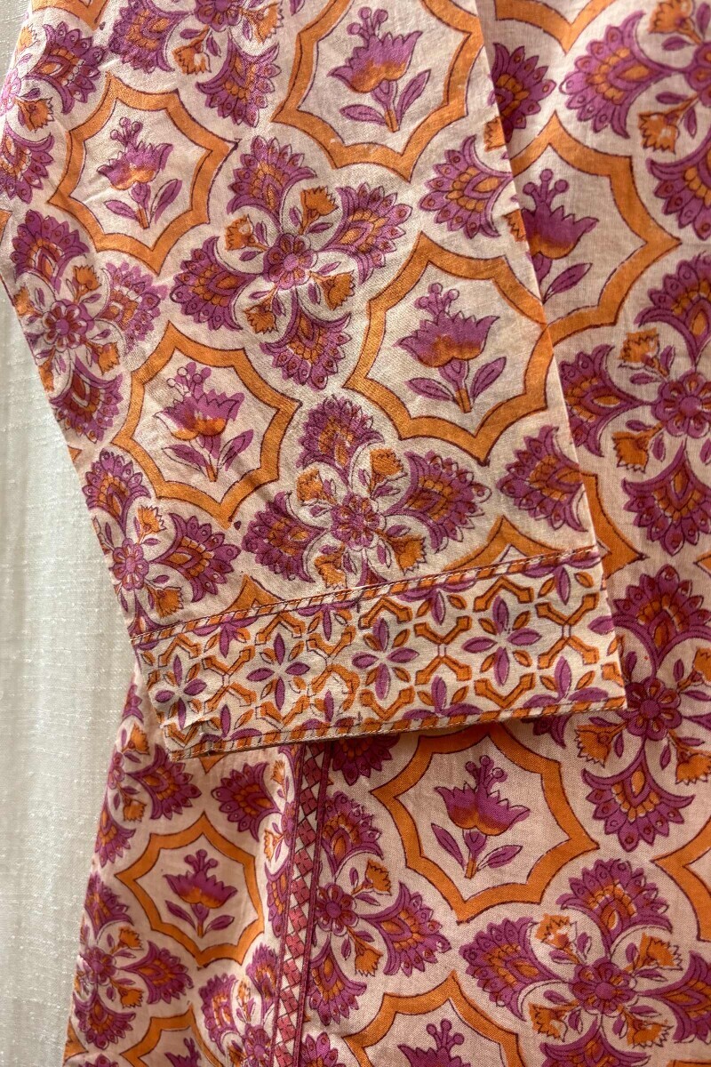 Cream Hand Block-Printed Straight Kurta