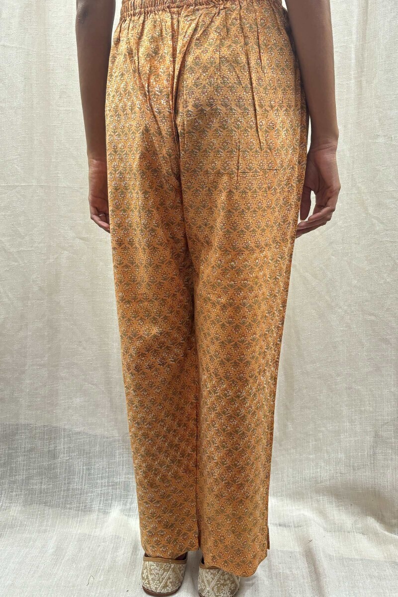 Orange Hand Block-Printed Narrow Pants
