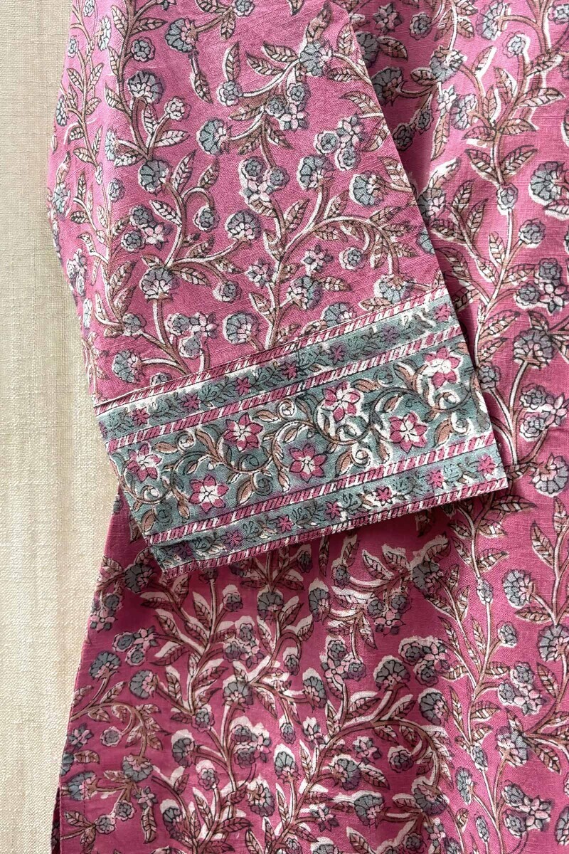 Pink Hand Block-Printed Kurta