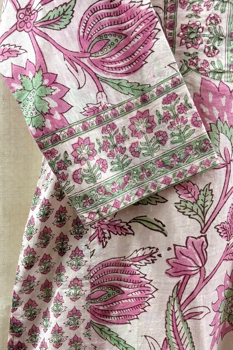 White Hand Block-Printed Straight Cotton Kurta