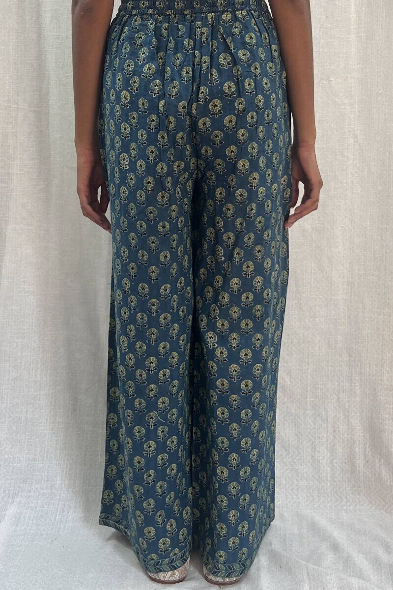 Blue Hand Block-Printed Cotton Dobby Farsi