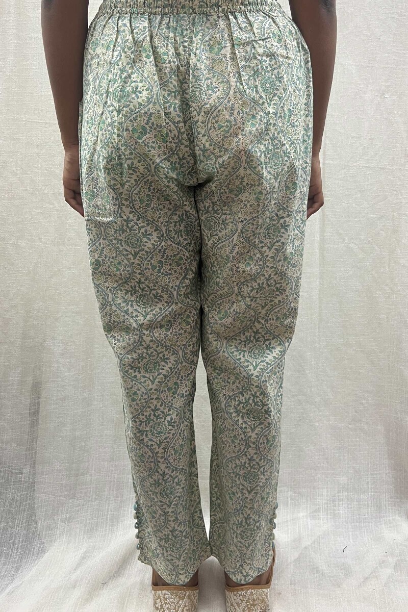 Off-White Hand Block-Printed Cotton Narrow Pants