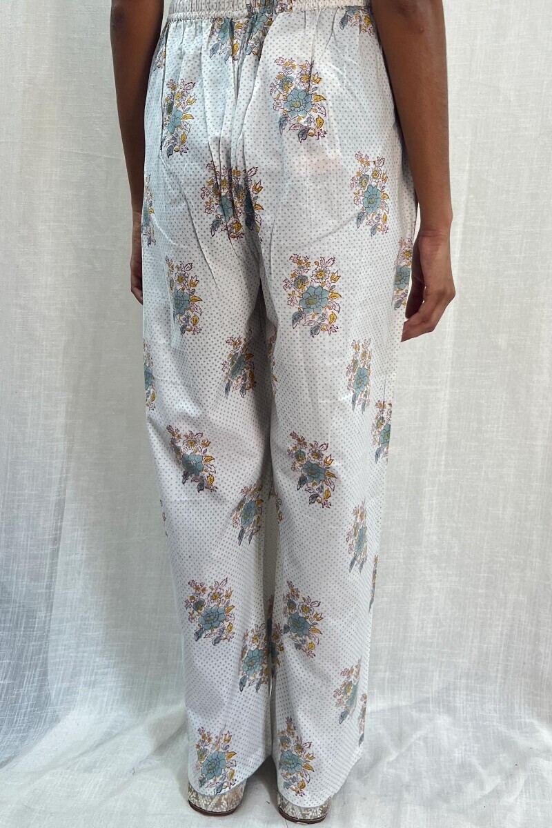 White Hand Block-Printed Cotton Straight Farsi