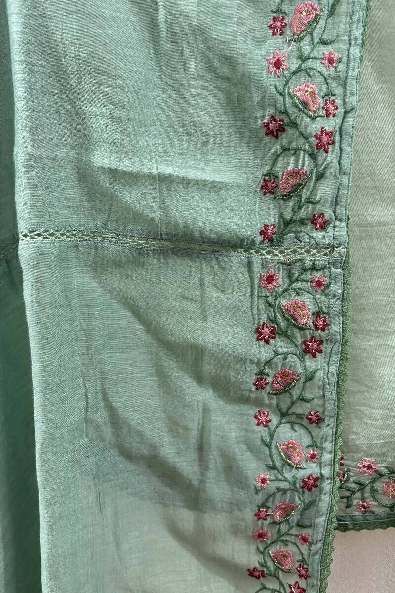 Green Handcrafted Cotton Silk Dupatta