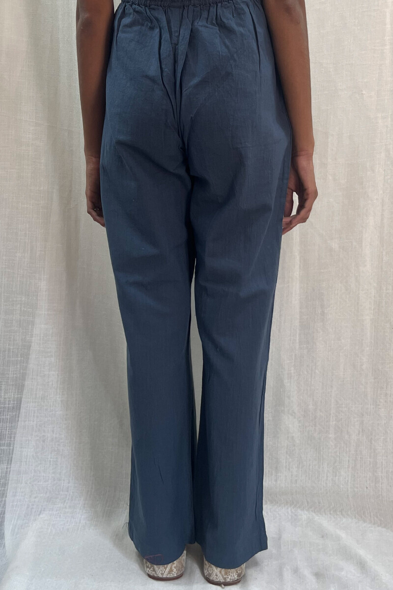 Blue Handcrafted Cotton Flax Straight Farsi