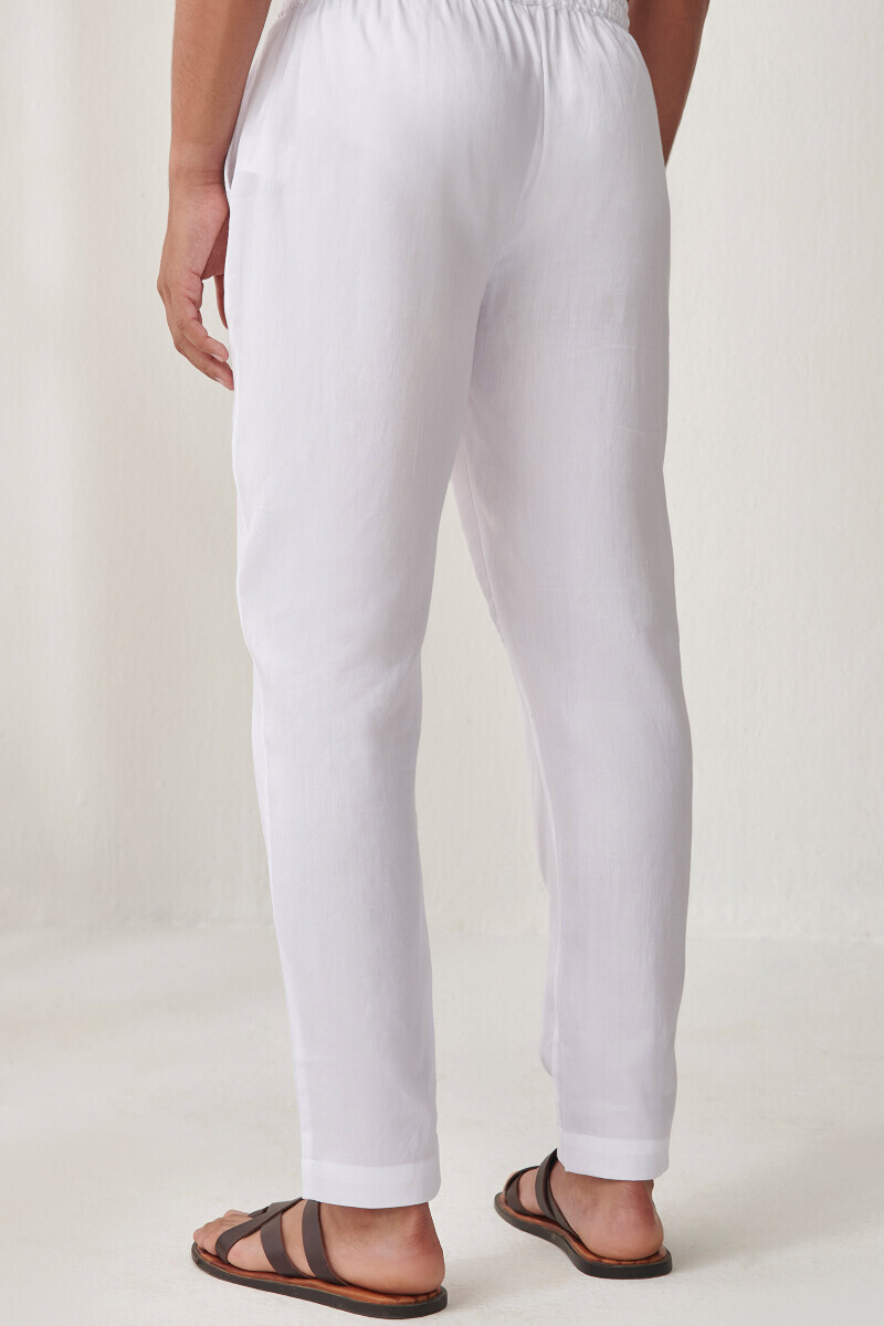 White Handcrafted Cotton Narrow Pants