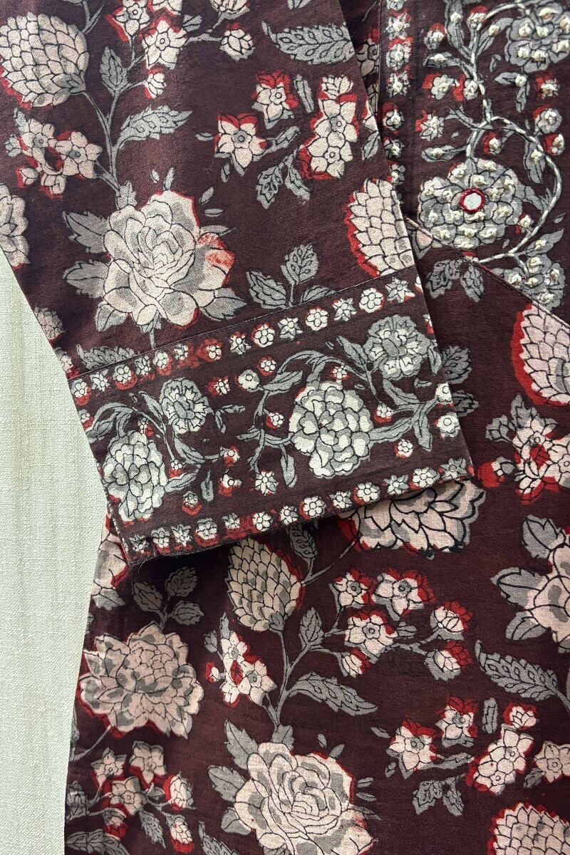 Brown Hand Block-Printed Kurta