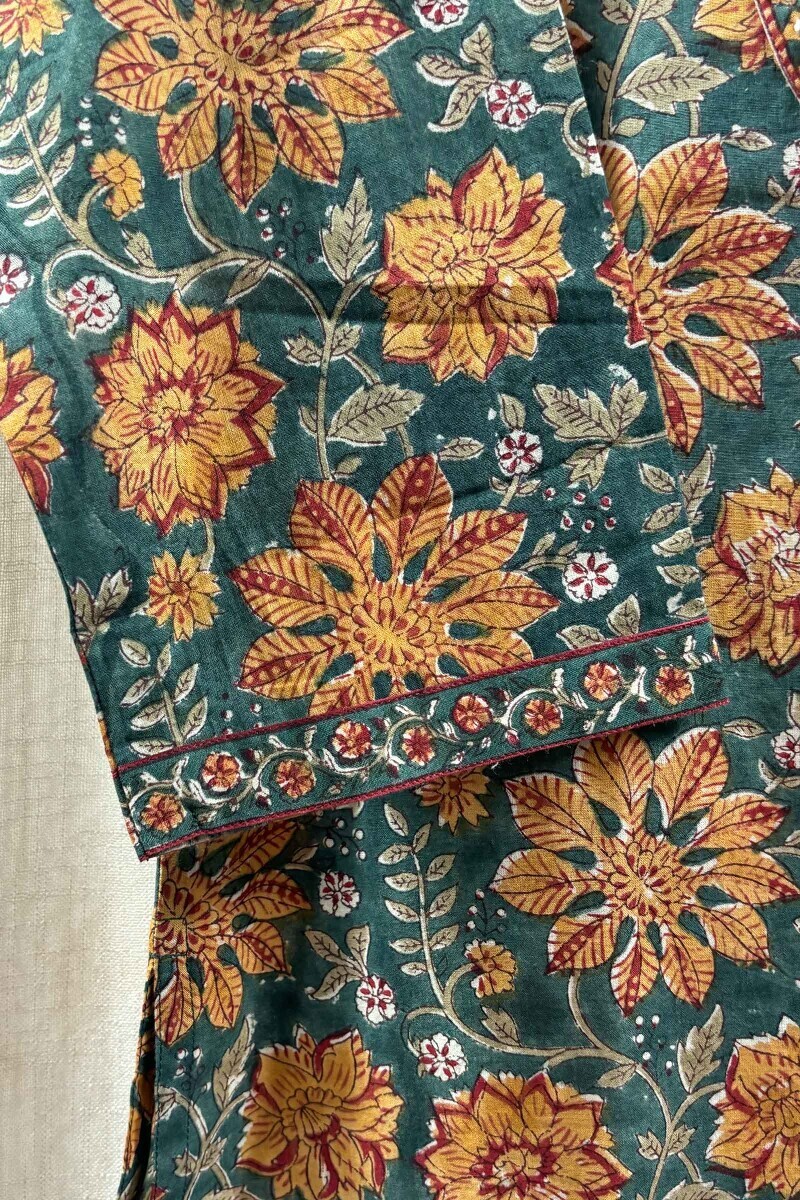 Green Hand Block-Printed Cotton Top