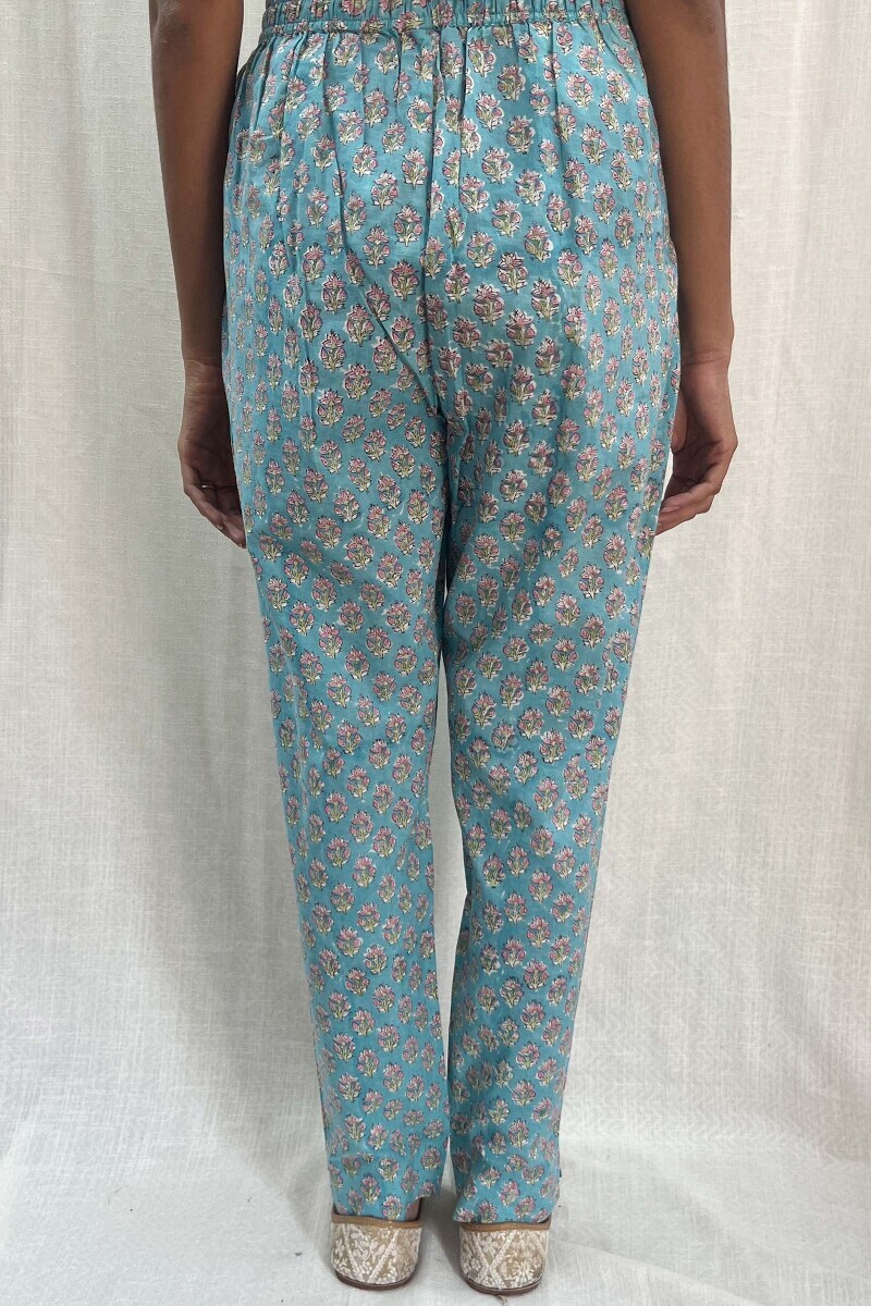 Blue Hand Block-Printed Cotton Narrow Pants