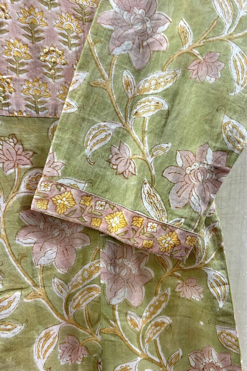 Green Hand Block-Printed