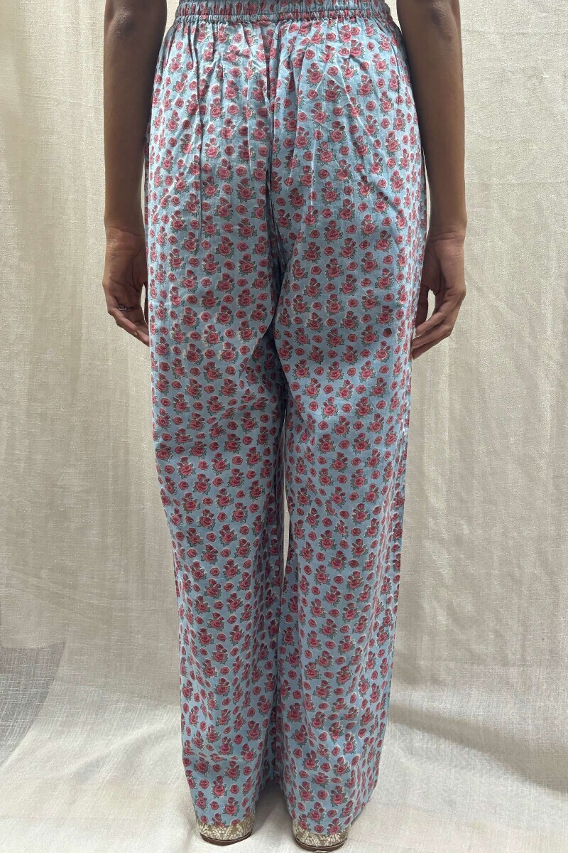 Blue Hand Block-Printed Cotton Straight Farsi