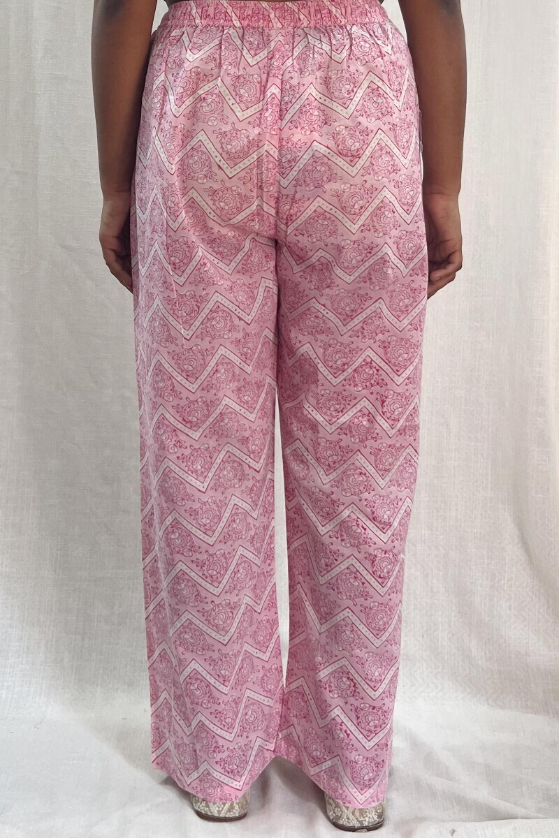 Pink Hand Block-Printed Cotton Straight Farsi