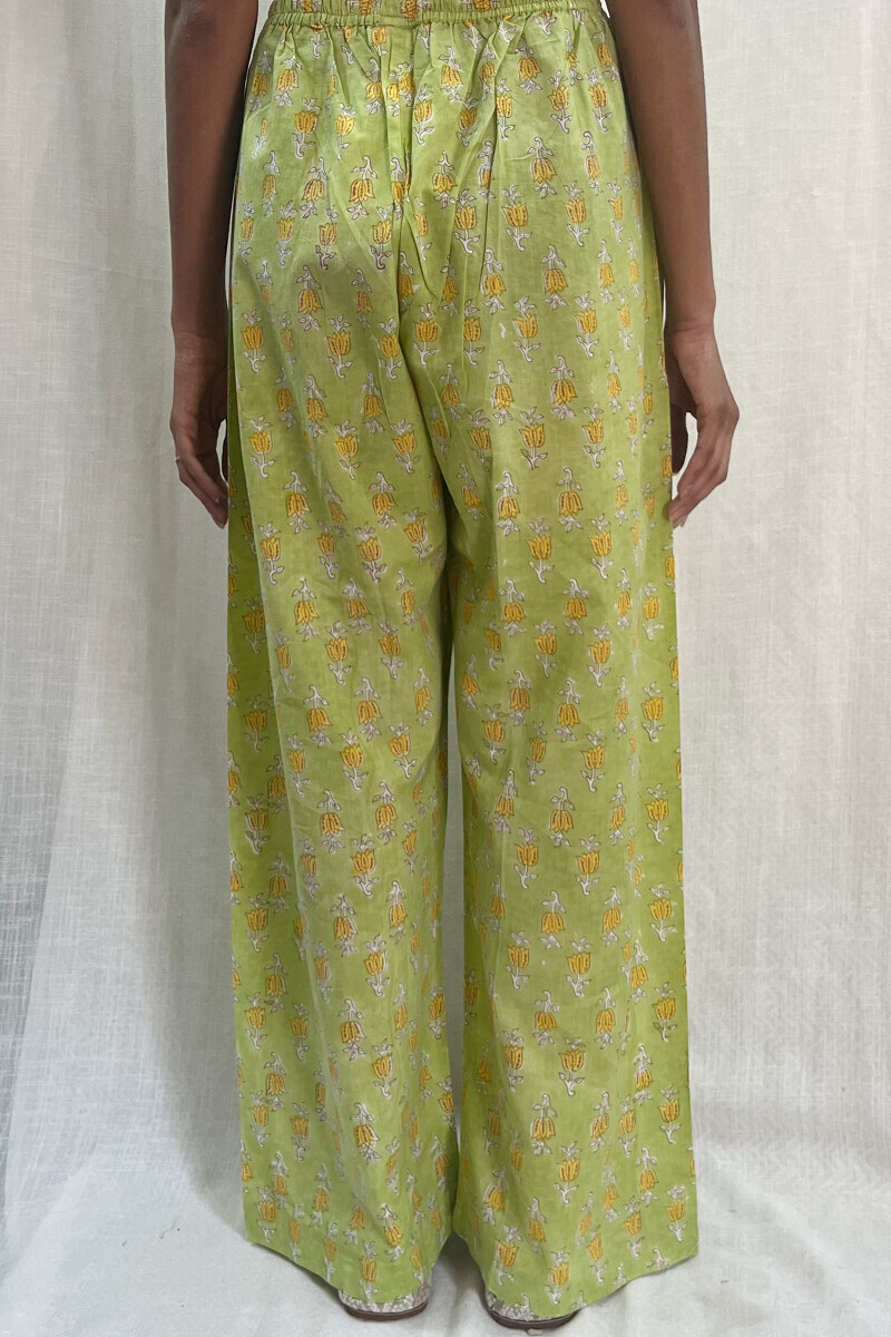 Green Hand Block-Printed Cotton Straight Farsi
