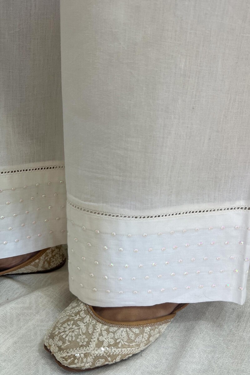 White Handcrafted Cotton Straight Farsi