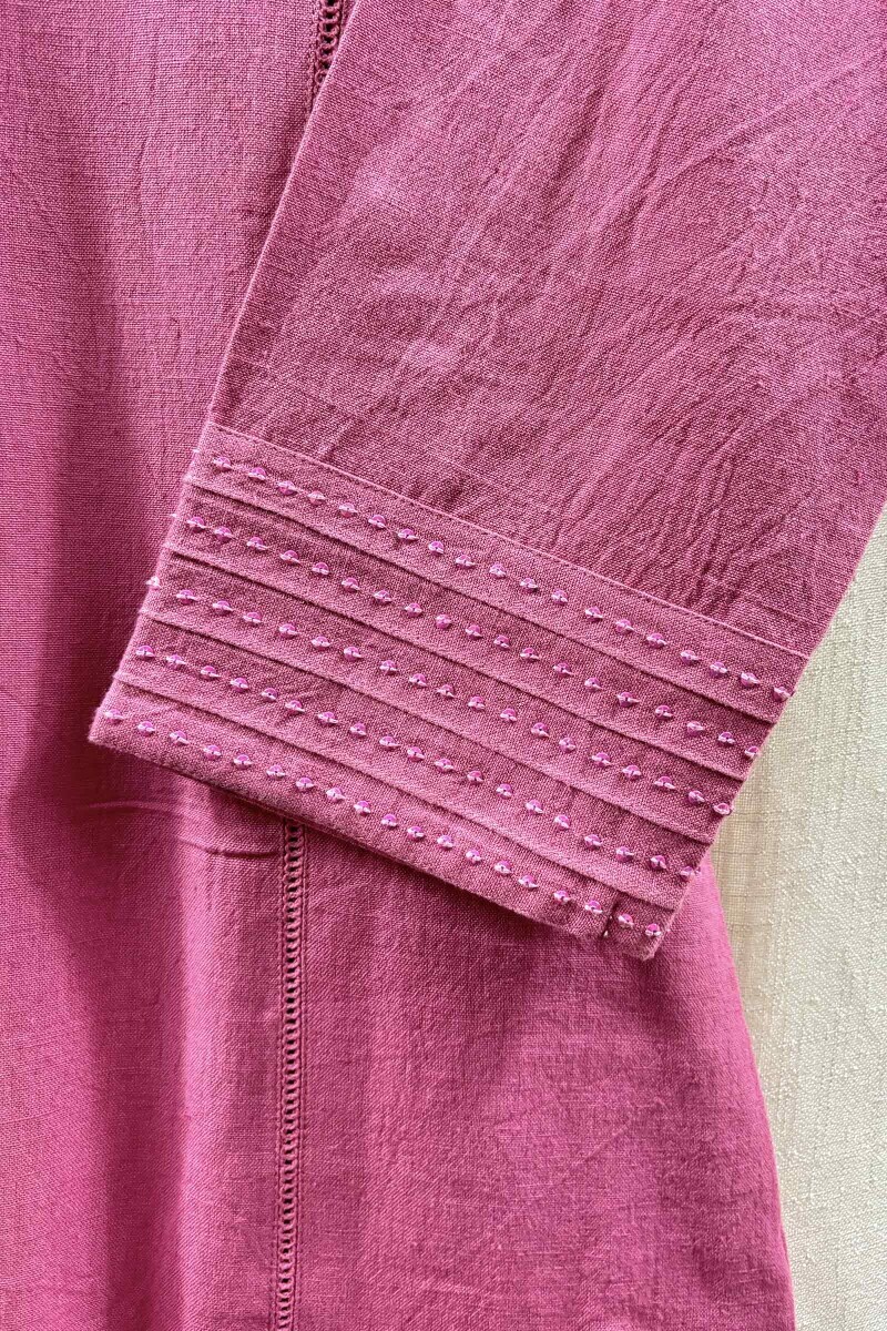 Pink Handcrafted Cotton Straight Kurta