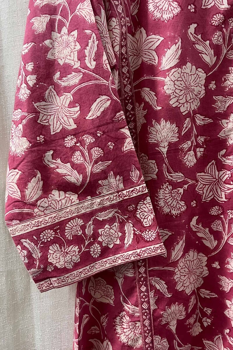 Pink Hand Block-Printed Straight Cotton Kurta