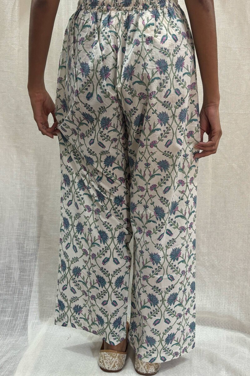 White Hand Block-Printed Cotton Straight Farsi